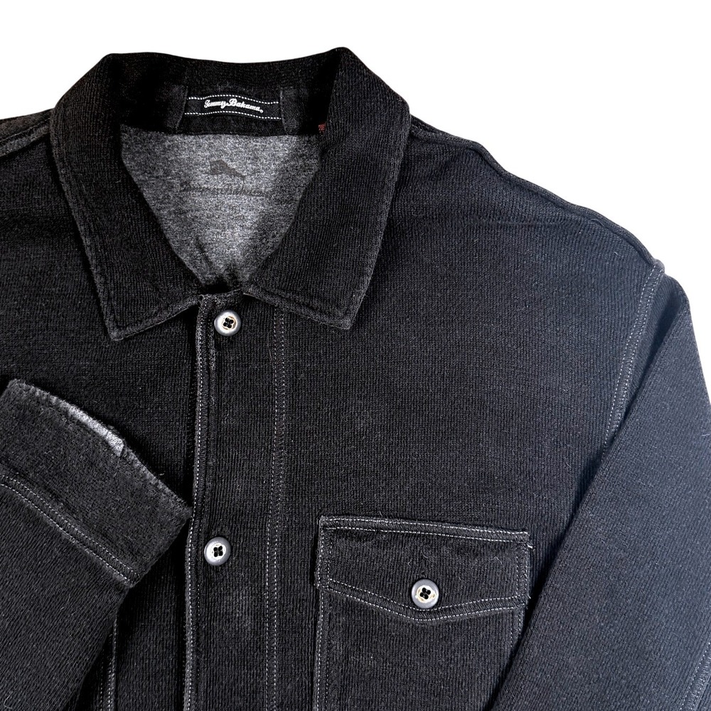 Tommy Bahama Mens Black Knit Button Down Shacket Contrast Stitch XL